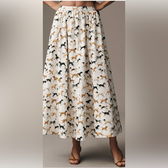 Anthropologie Multicolor Dog Print Skirt by Maeve - Picture 1 of 3